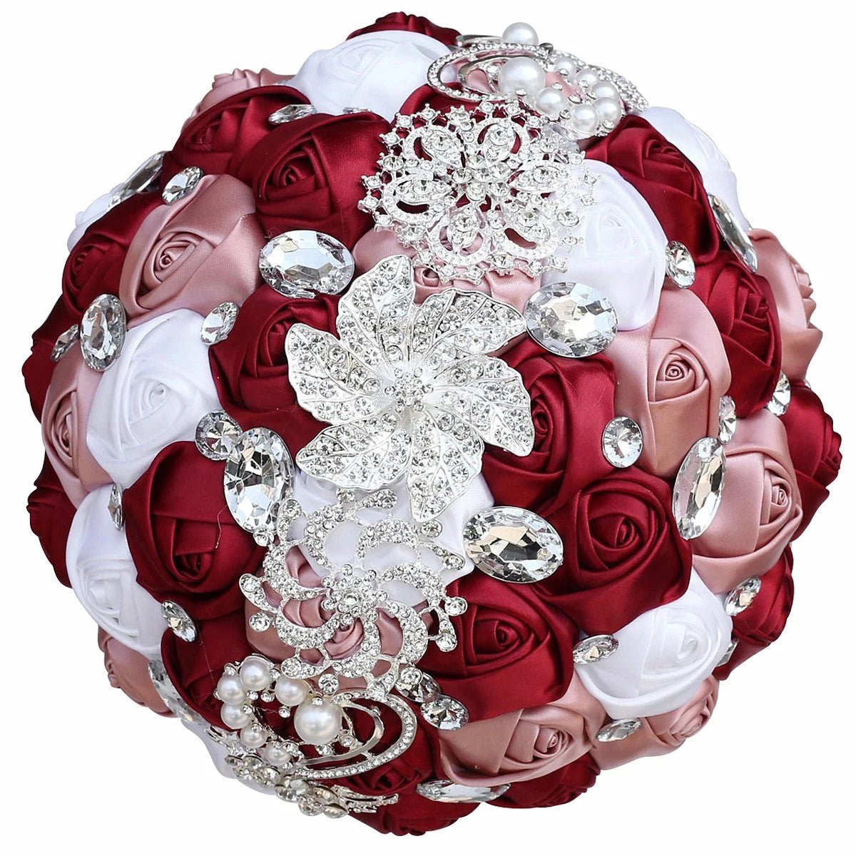 Satin Rose and Crystal Wedding Bouquet in Blush Pink Tones - Luzilly Bridal & Apparel