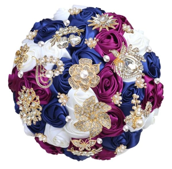 Satin Rose and Crystal Wedding Bouquet in Green Tones - Luzilly Bridal & Apparel