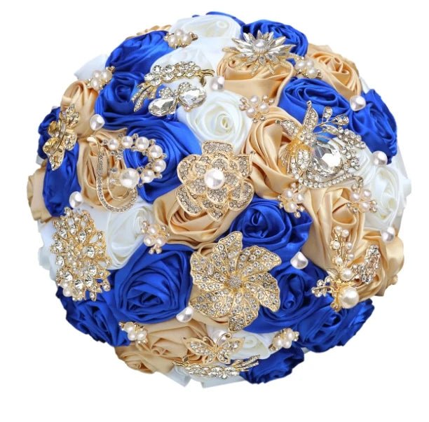 Satin Rose and Crystal Wedding Bouquet in Green Tones - Luzilly Bridal & Apparel