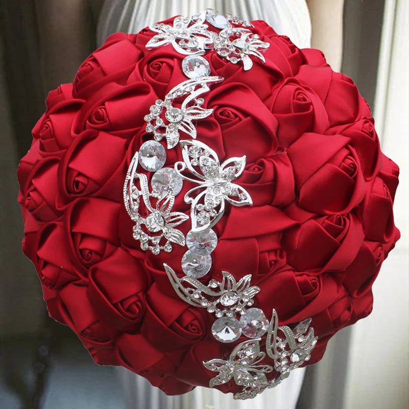 Satin Rose Bouquet with Pearl and Diamond Accents in Navy Tones - Luzilly Bridal & Apparel