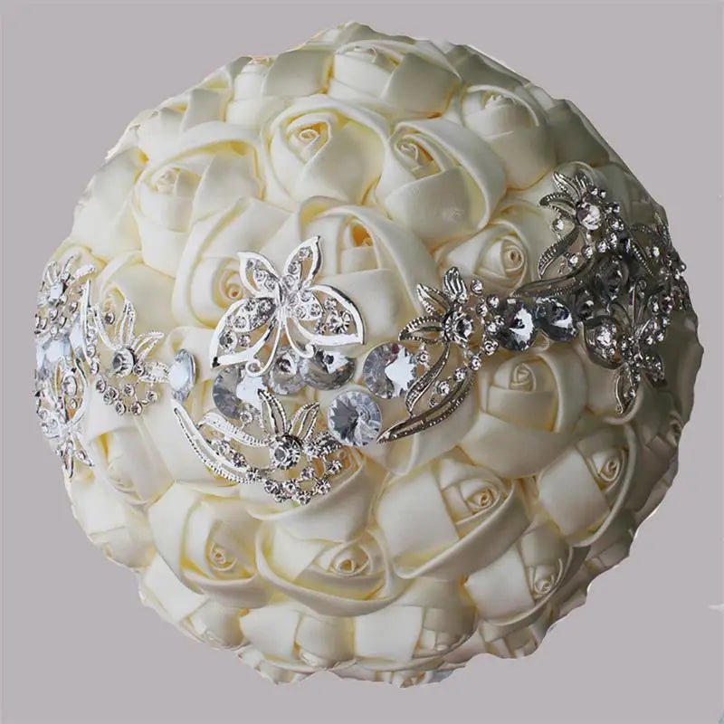 Satin Rose Bouquet with Pearl and Diamond Accents in Navy Tones - Luzilly Bridal & Apparel