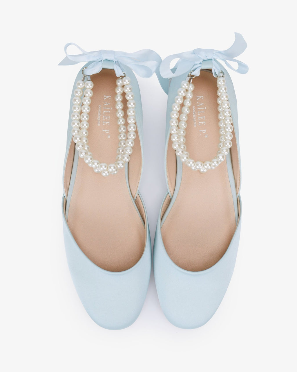 Satin Round Toe Wedding Flat with Double Pearls Ankle Strap - Luzilly Bridal & Apparel