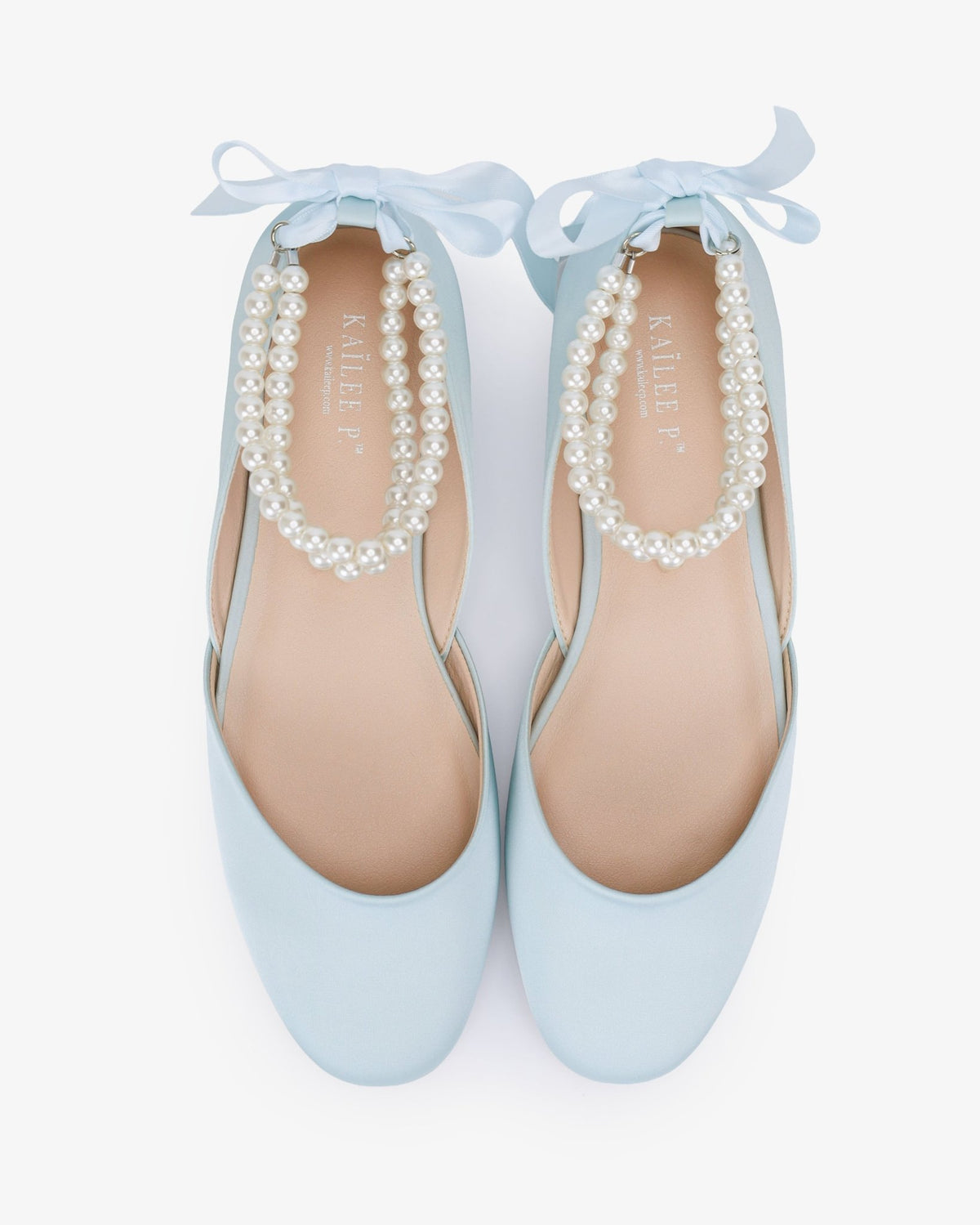 Satin Round Toe Wedding Flat with Double Pearls Ankle Strap - Luzilly Bridal & Apparel