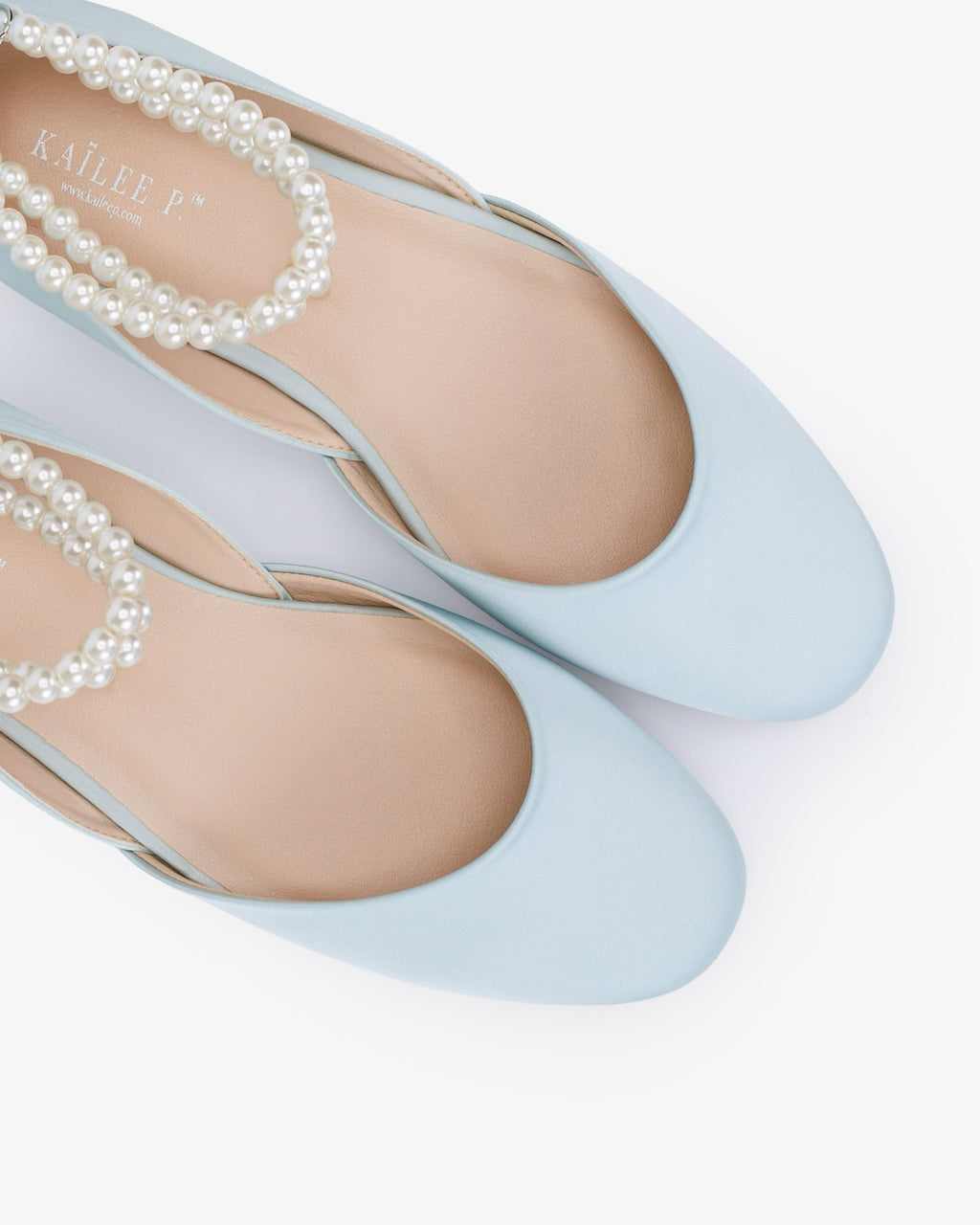 Satin Round Toe Wedding Flat with Double Pearls Ankle Strap - Luzilly Bridal & Apparel
