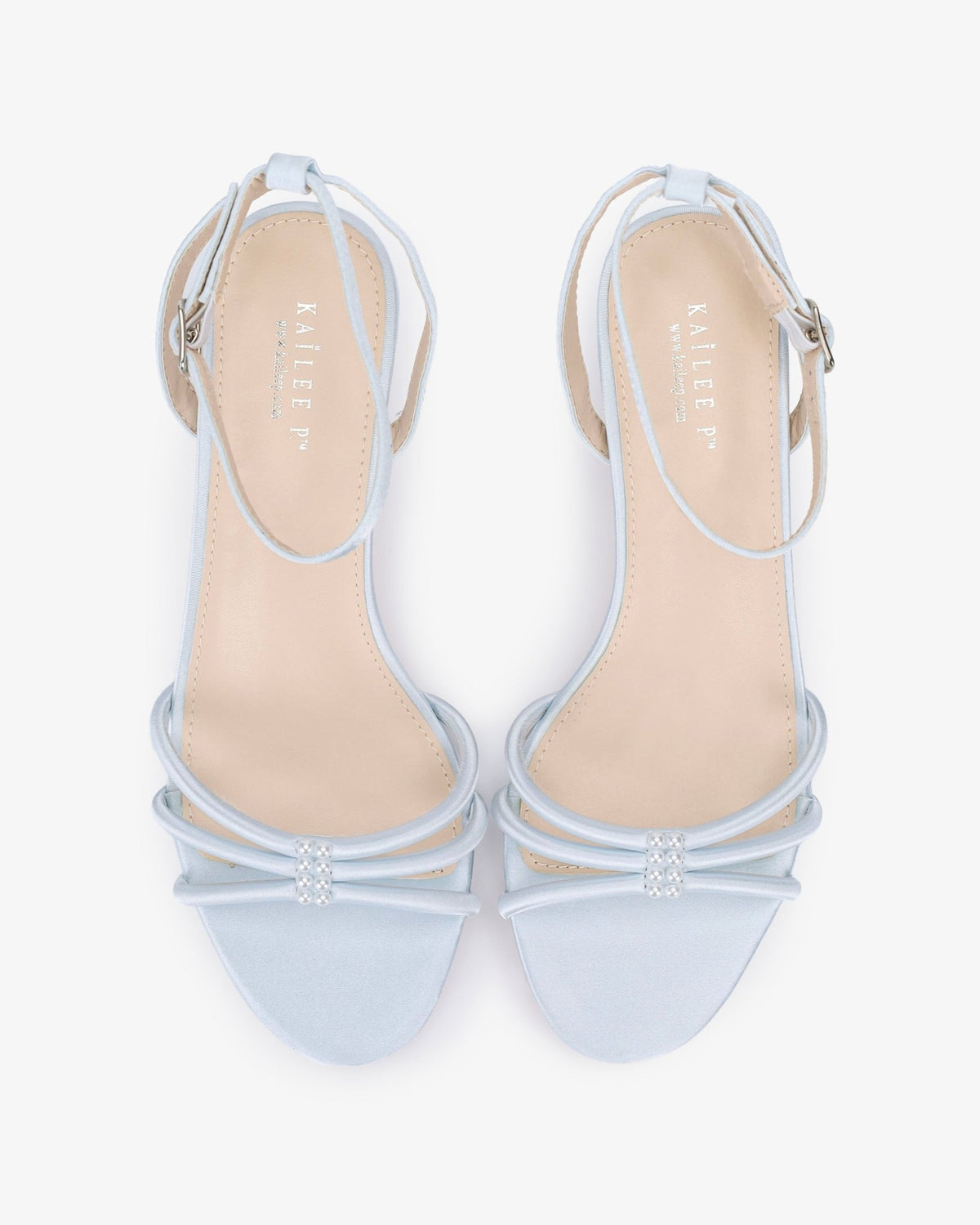 Satin Strappy Kitten Heel Wedding Sandals with Pearls Accents - Luzilly Bridal & Apparel