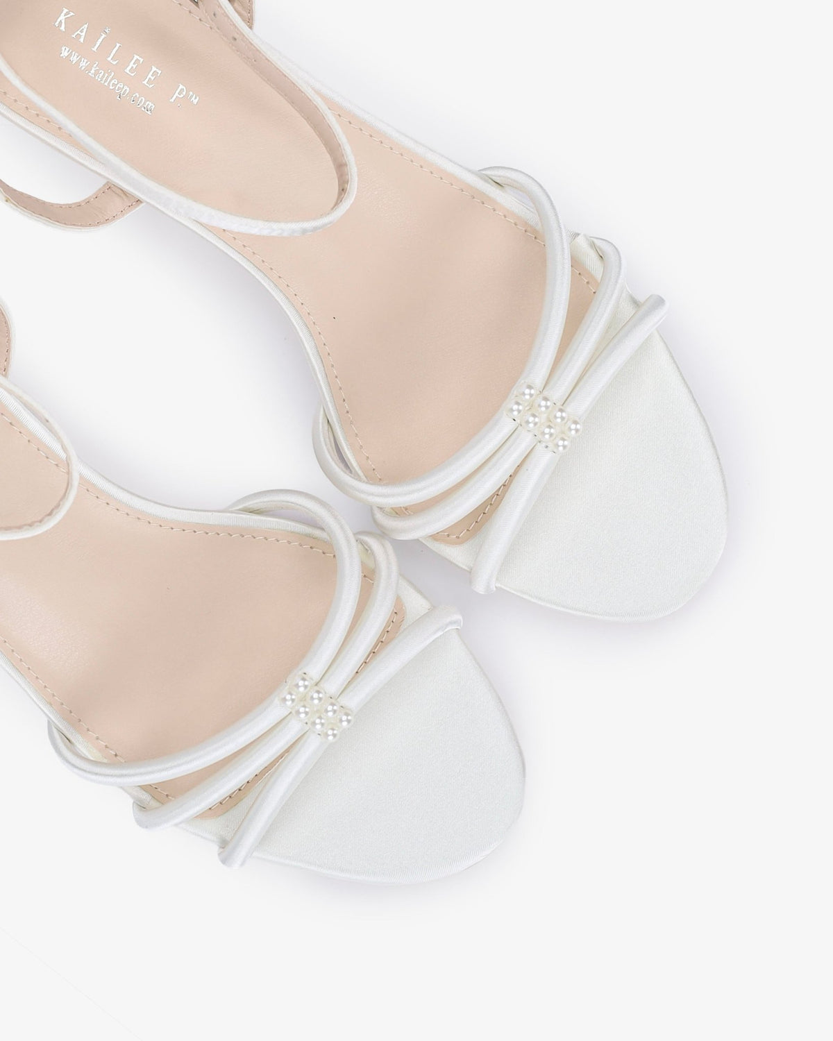 Satin Strappy Kitten Heel Wedding Sandals with Pearls Accents - Luzilly Bridal & Apparel