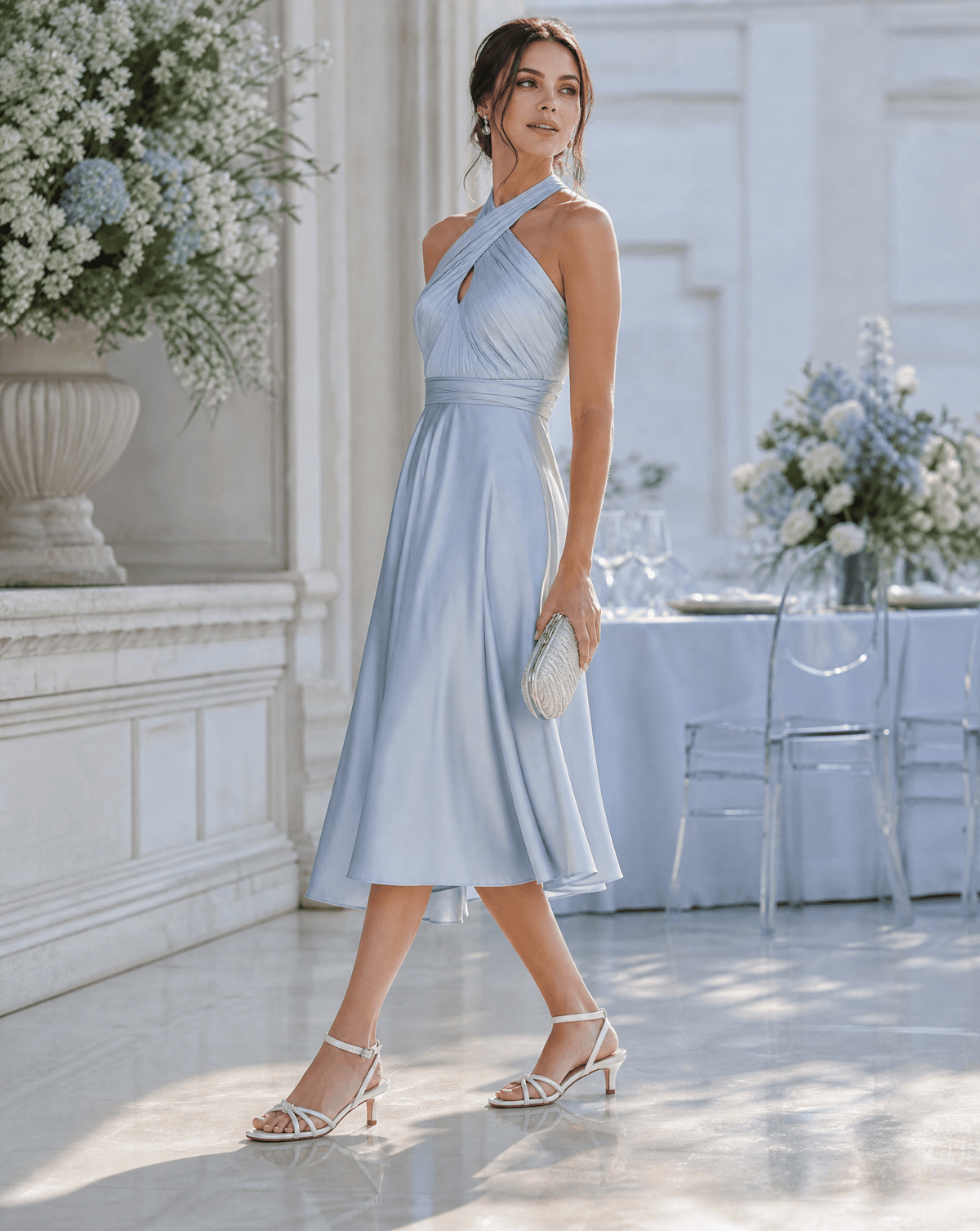 Satin Strappy Kitten Heel Wedding Sandals with Pearls Accents - Luzilly Bridal & Apparel