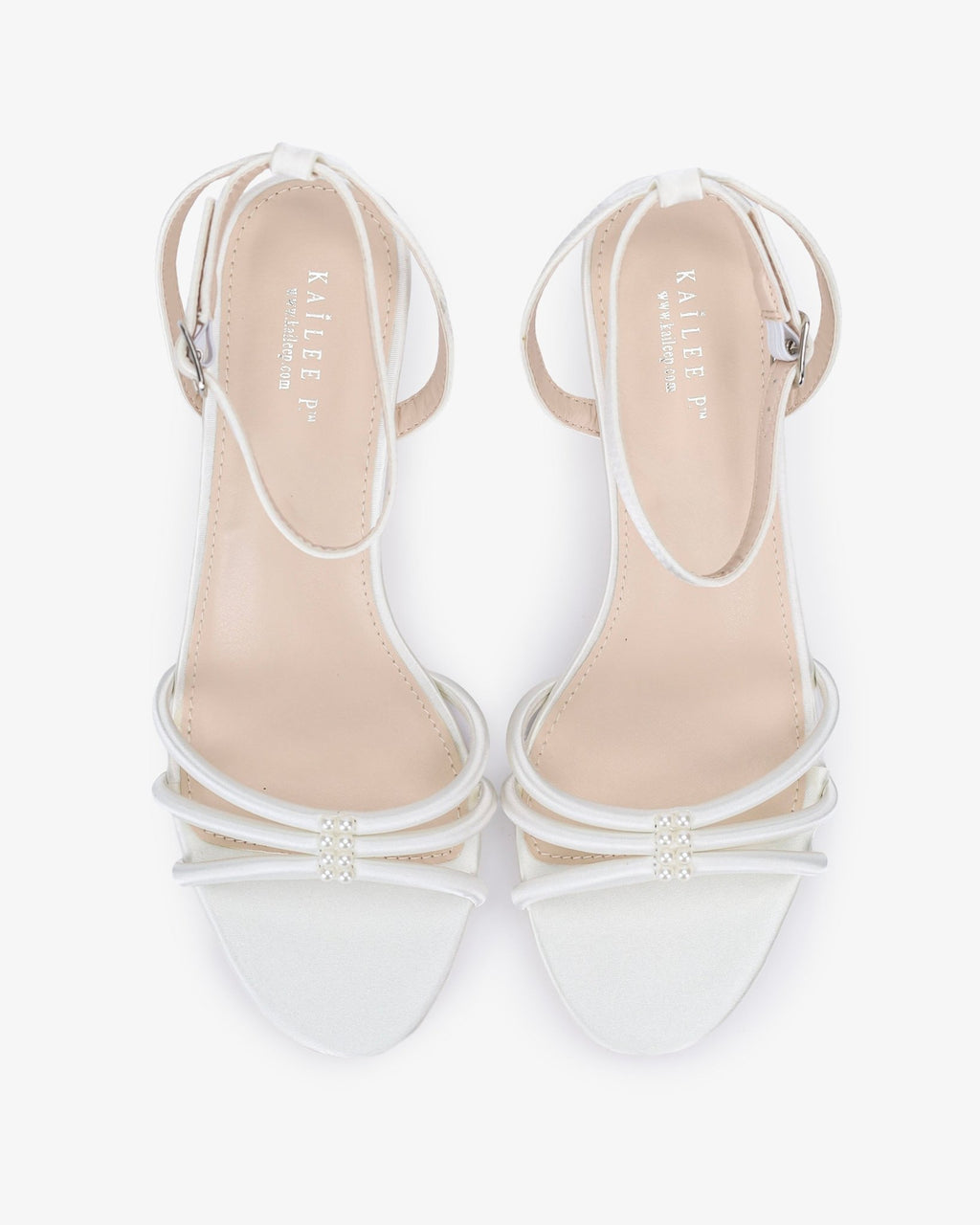 Satin Strappy Kitten Heel Wedding Sandals with Pearls Accents - Luzilly Bridal & Apparel