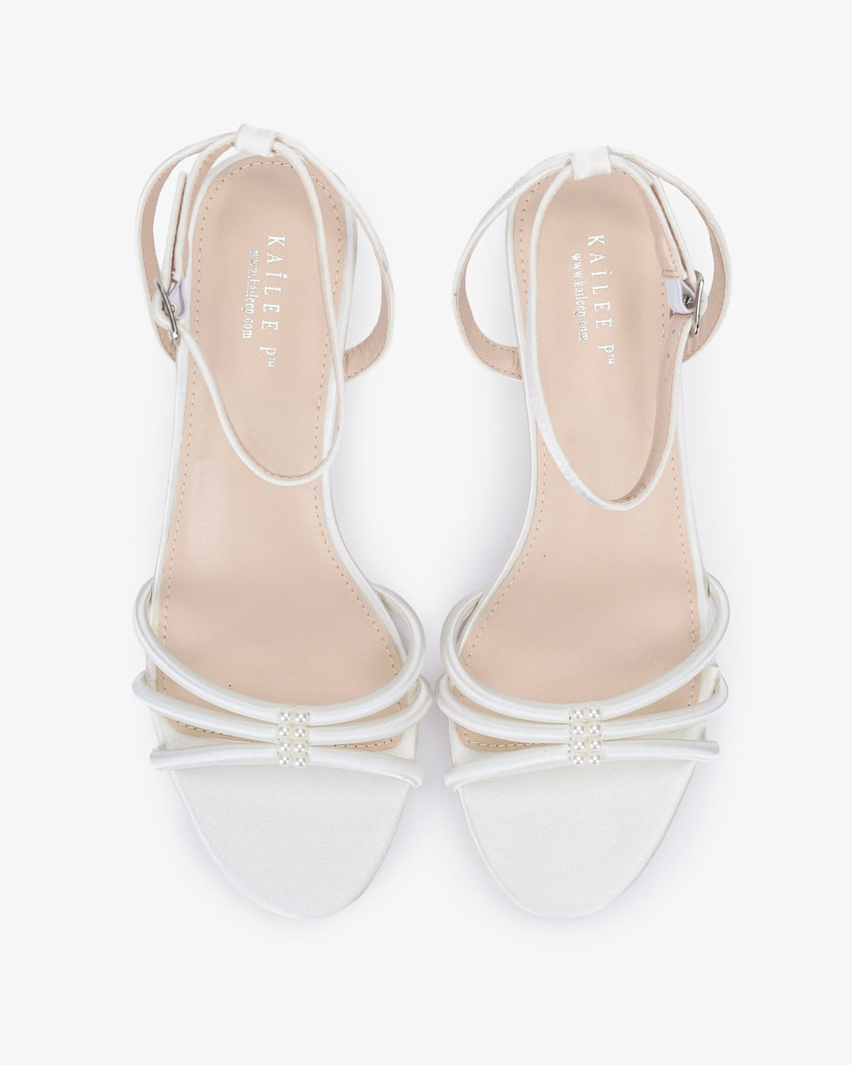 Satin Strappy Kitten Heel Wedding Sandals with Pearls Accents - Luzilly Bridal & Apparel