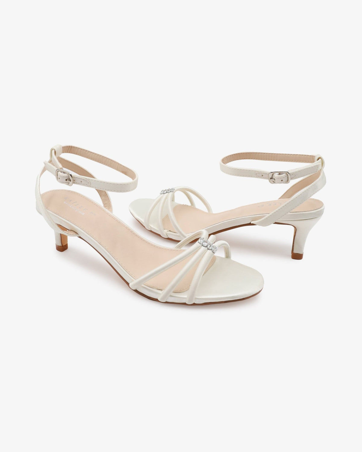 Satin Strappy Kitten Heel Wedding Sandals with Rhinestones - Luzilly Bridal & Apparel