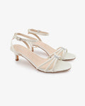Satin Strappy Kitten Heel Wedding Sandals with Rhinestones - Luzilly Bridal & Apparel