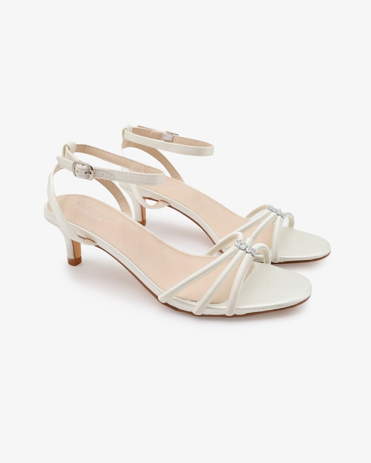 Satin Strappy Kitten Heel Wedding Sandals with Rhinestones - Luzilly Bridal & Apparel