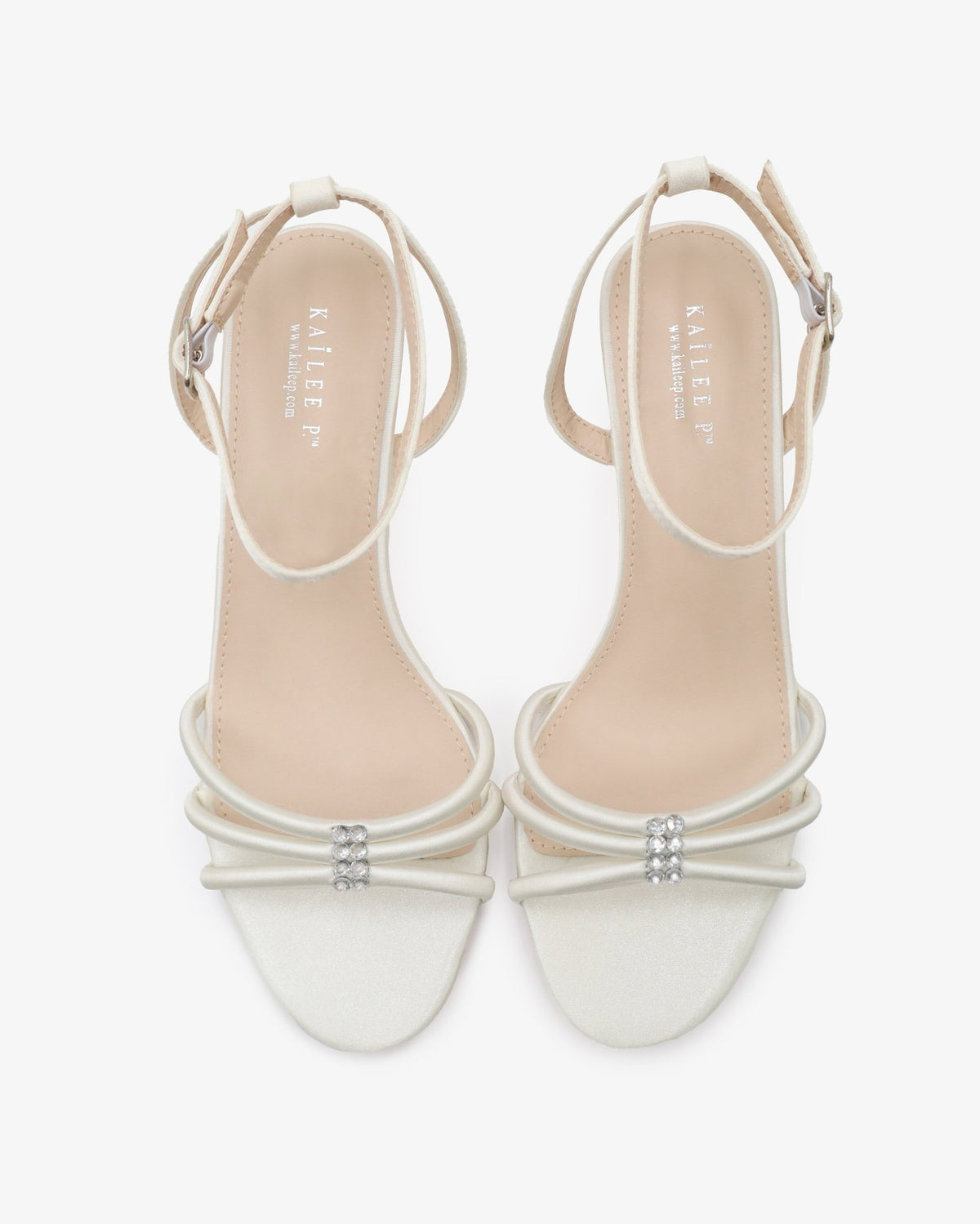 Satin Strappy Kitten Heel Wedding Sandals with Rhinestones - Luzilly Bridal & Apparel