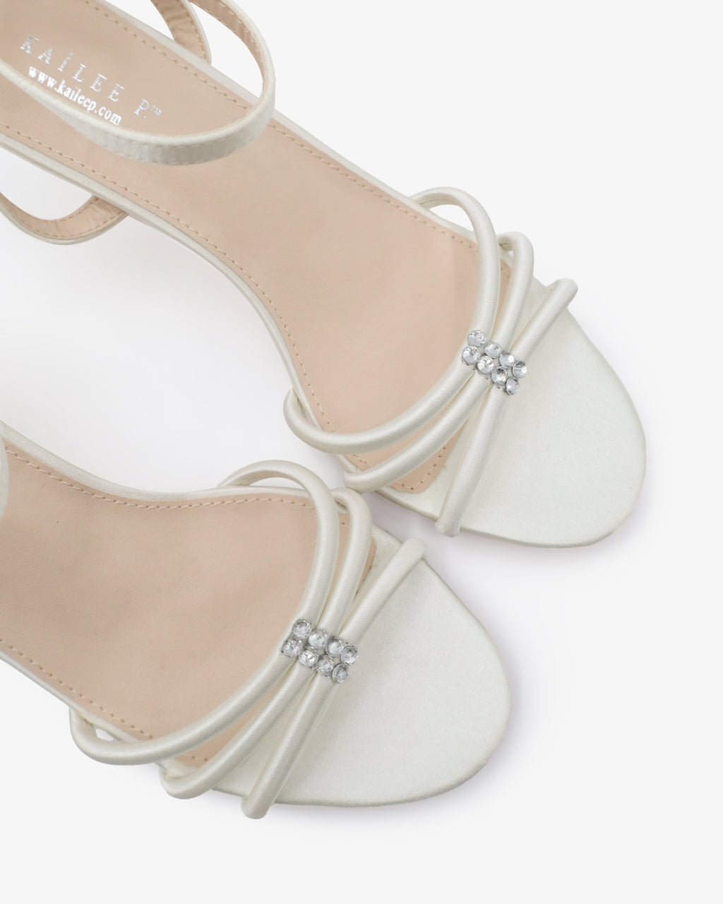 Satin Strappy Kitten Heel Wedding Sandals with Rhinestones - Luzilly Bridal & Apparel