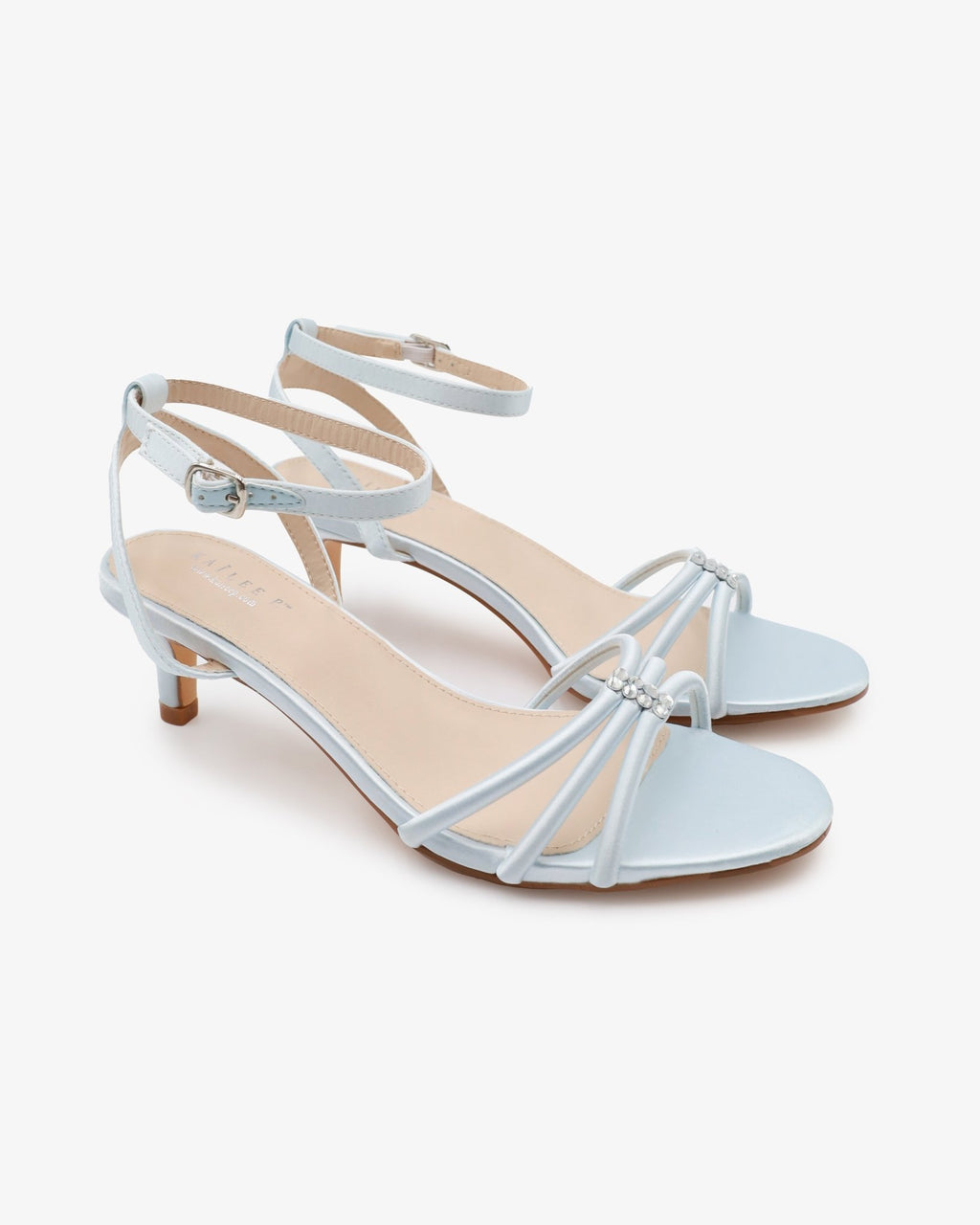 Satin Strappy Kitten Heel Wedding Sandals with Rhinestones - Luzilly Bridal & Apparel