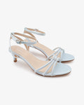 Satin Strappy Kitten Heel Wedding Sandals with Rhinestones - Luzilly Bridal & Apparel