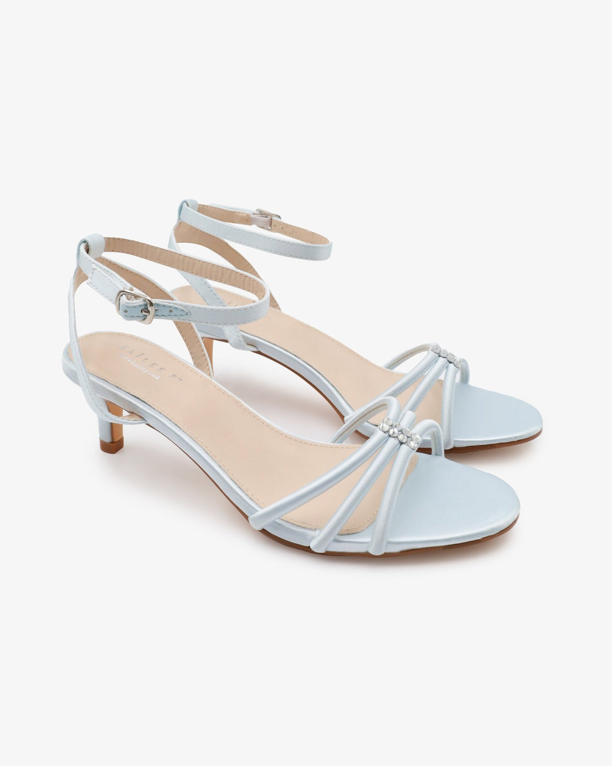 Satin Strappy Kitten Heel Wedding Sandals with Rhinestones - Luzilly Bridal & Apparel