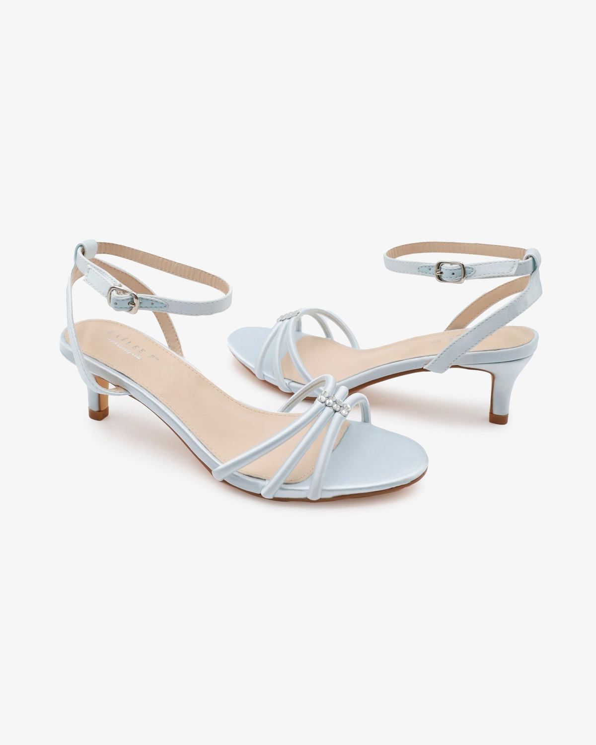 Satin Strappy Kitten Heel Wedding Sandals with Rhinestones - Luzilly Bridal & Apparel