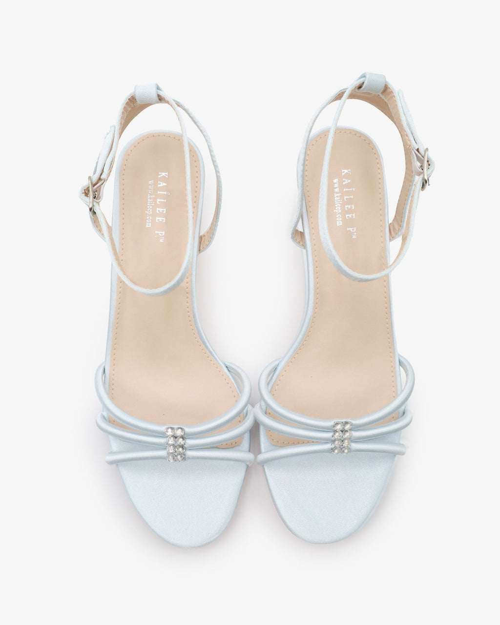 Satin Strappy Kitten Heel Wedding Sandals with Rhinestones - Luzilly Bridal & Apparel