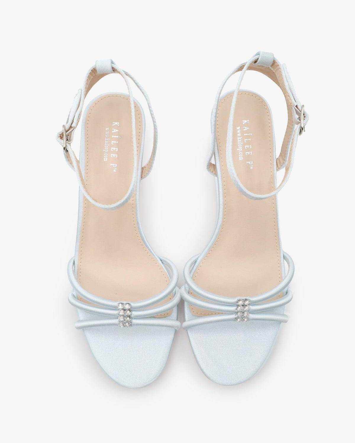 Satin Strappy Kitten Heel Wedding Sandals with Rhinestones - Luzilly Bridal & Apparel