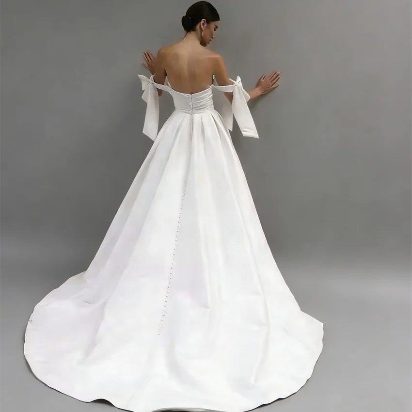 Satin Sweetheart A-Line Wedding Dress with Slit - Luzilly Bridal & Apparel