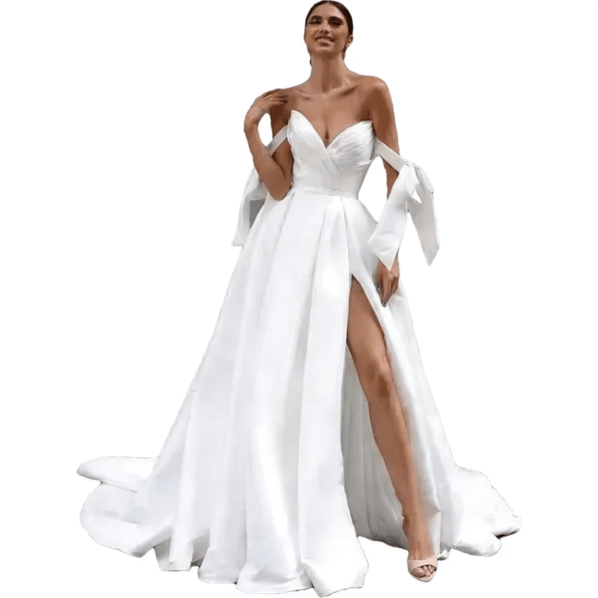 Satin Sweetheart A-Line Wedding Dress with Slit - Luzilly Bridal & Apparel