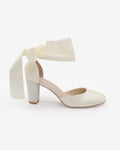Satin Wedding Block Heel with Wrapped Ankle Tie - Luzilly Bridal & Apparel