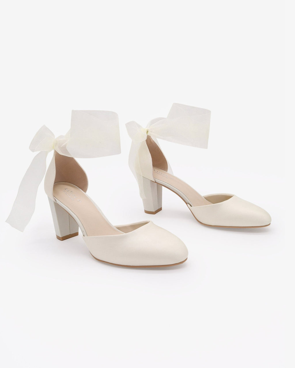 Satin Wedding Block Heel with Wrapped Ankle Tie - Luzilly Bridal & Apparel