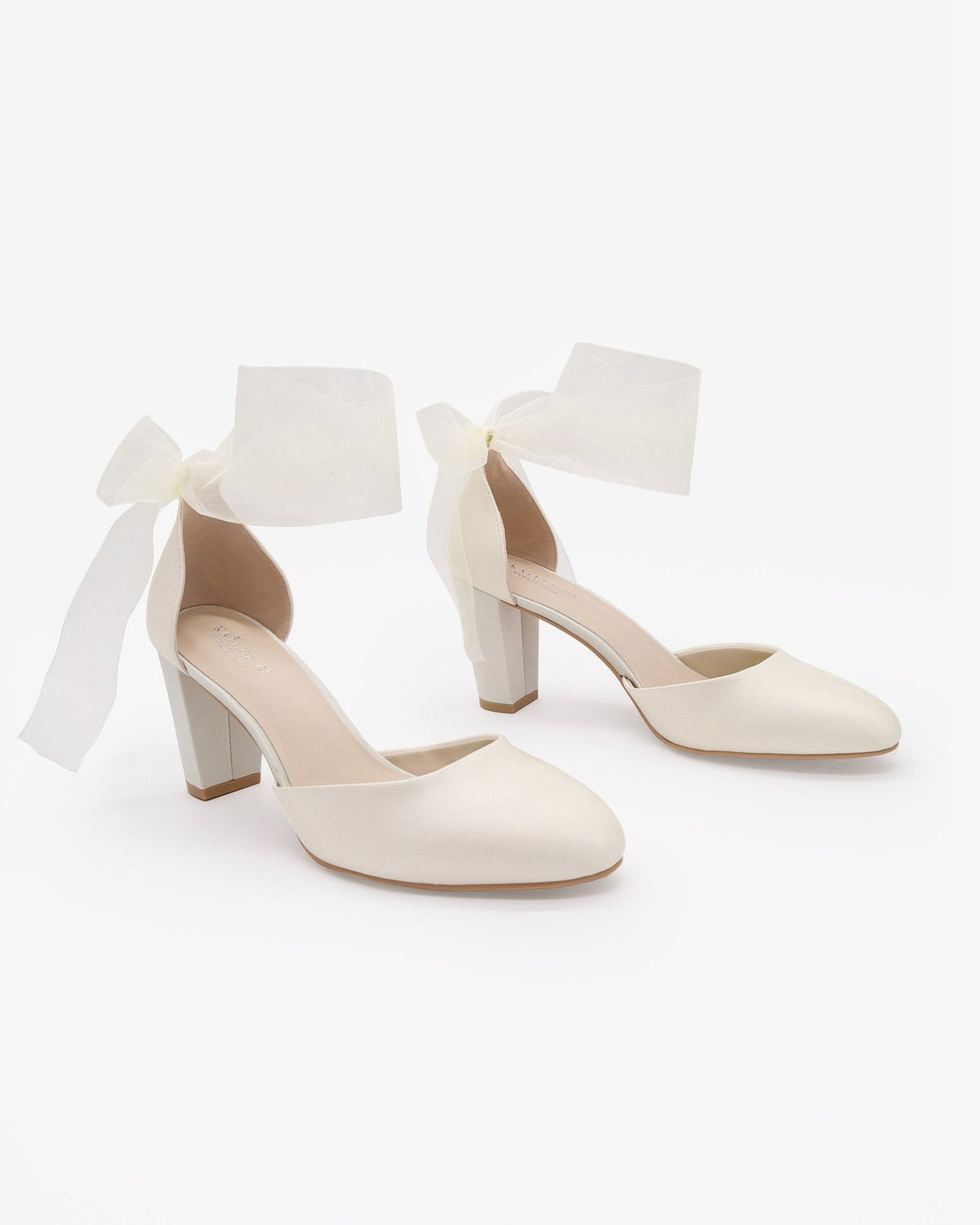 Satin Wedding Block Heel with Wrapped Ankle Tie - Luzilly Bridal & Apparel