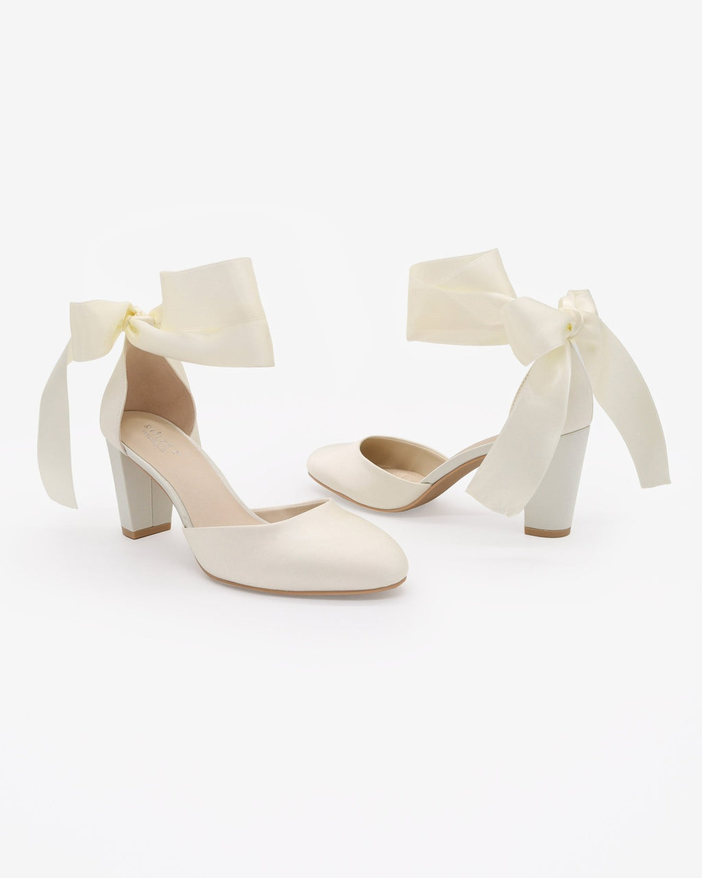 Satin Wedding Block Heel with Wrapped Ankle Tie - Luzilly Bridal & Apparel