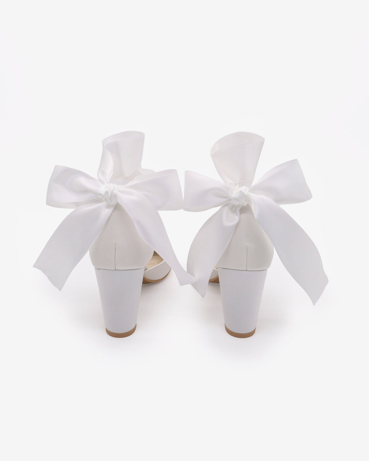 Satin Wedding Block Heel with Wrapped Ankle Tie - Luzilly Bridal & Apparel