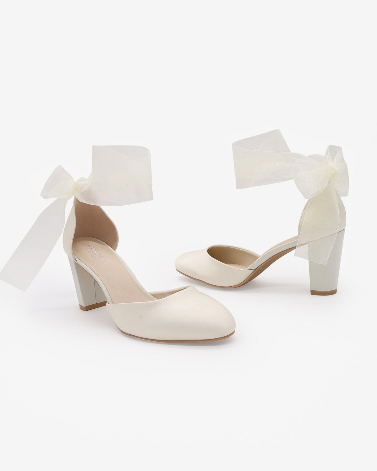 Satin Wedding Block Heel with Wrapped Ankle Tie - Luzilly Bridal & Apparel