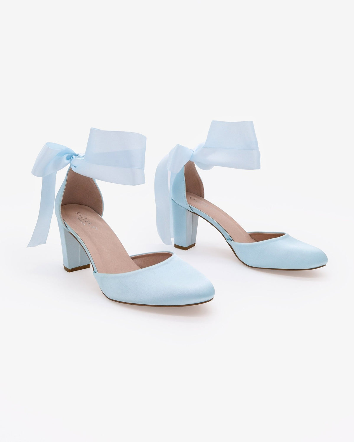 Satin Wedding Block Heel with Wrapped Satin Tie - Luzilly Bridal & Apparel