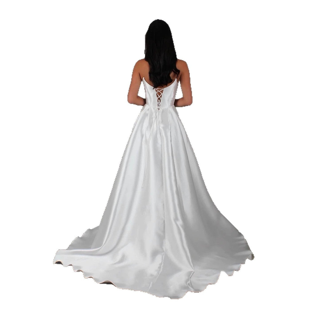 Satin Wedding Gown with Slit & Side Pockets - Luzilly Bridal & Apparel