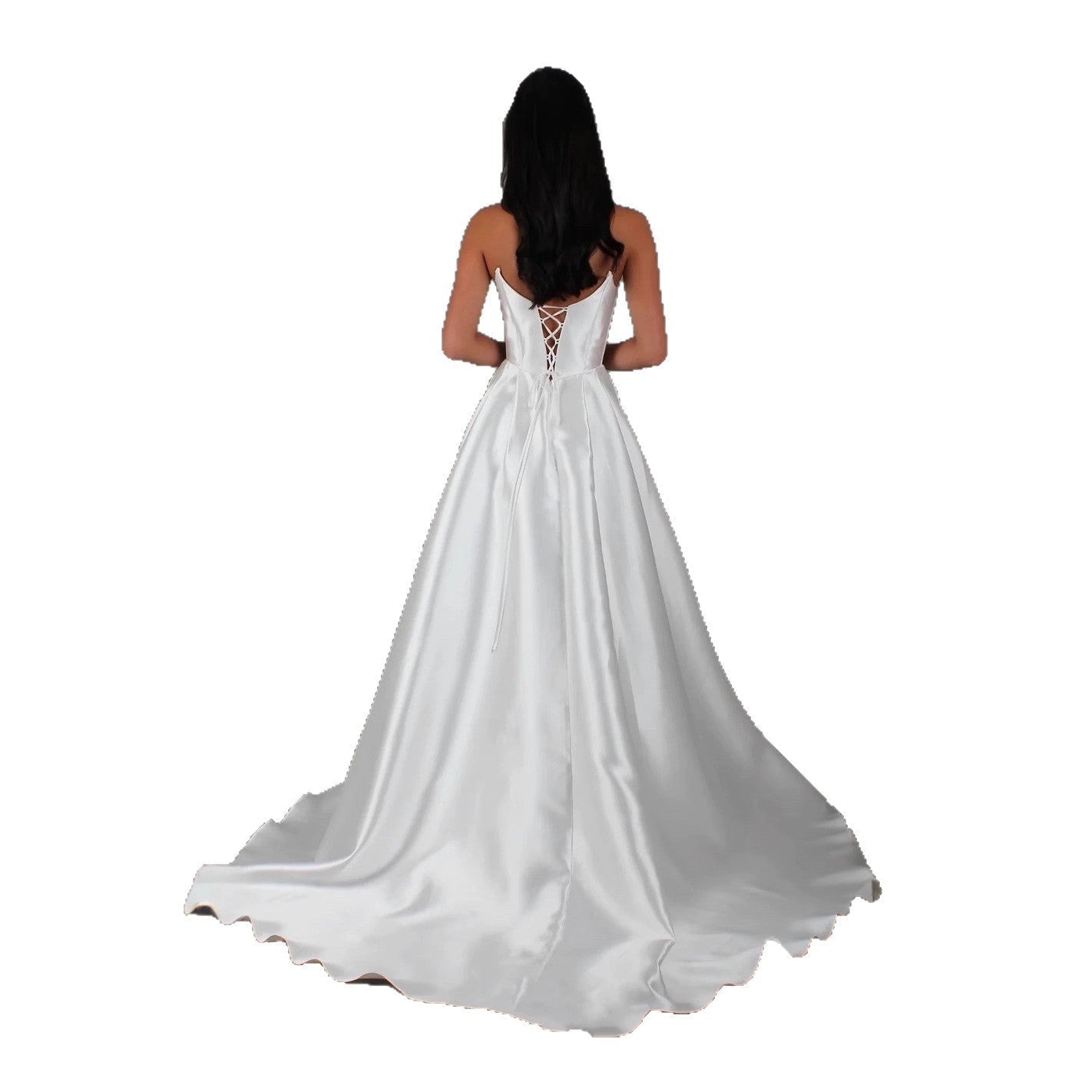 Satin Wedding Gown with Slit & Side Pockets - Luzilly Bridal & Apparel