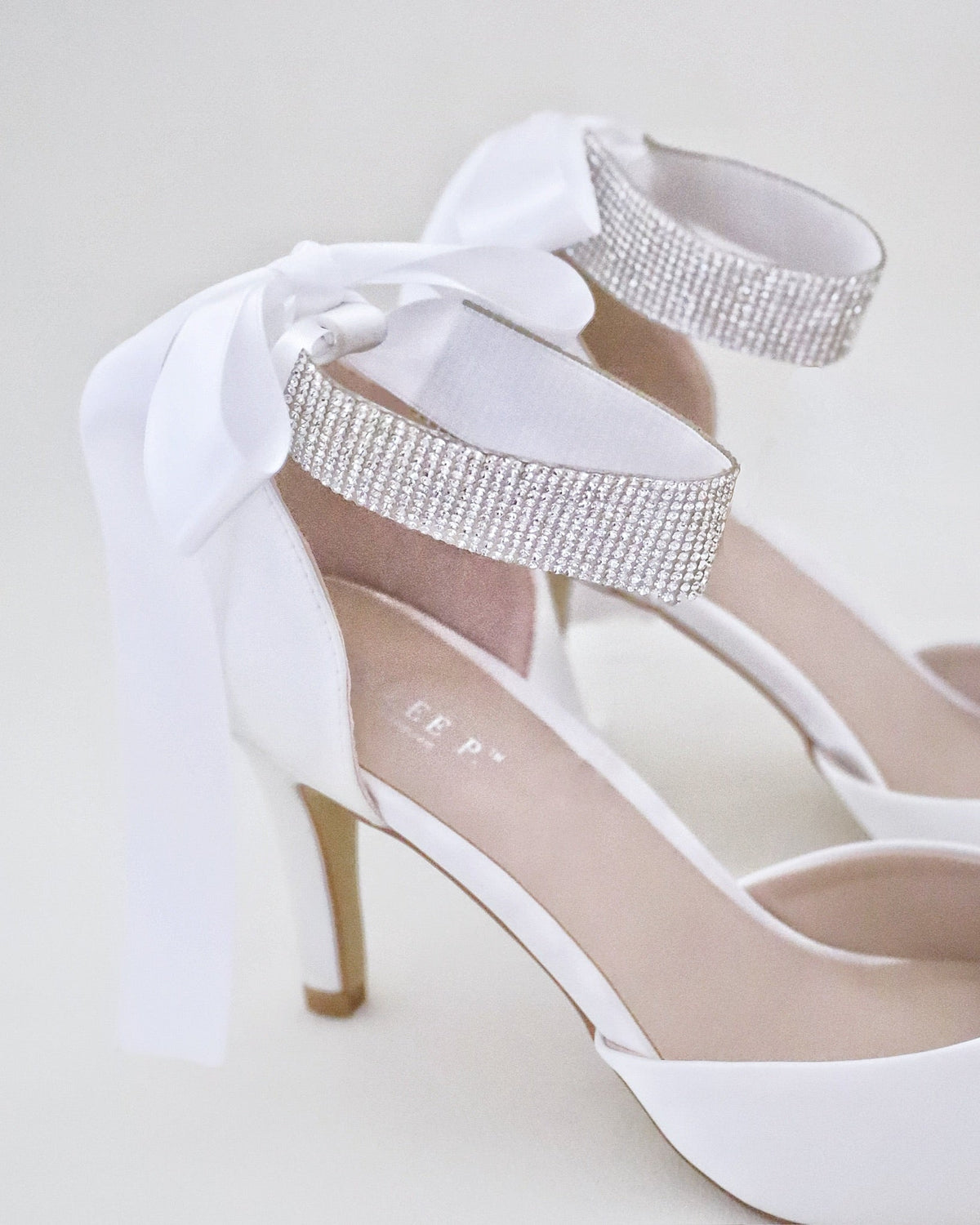 Satin Wedding Heels with Rhinestones Strap - Luzilly Bridal & Apparel