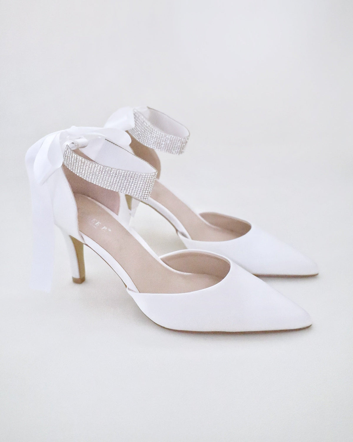 Satin Wedding Heels with Rhinestones Strap - Luzilly Bridal & Apparel