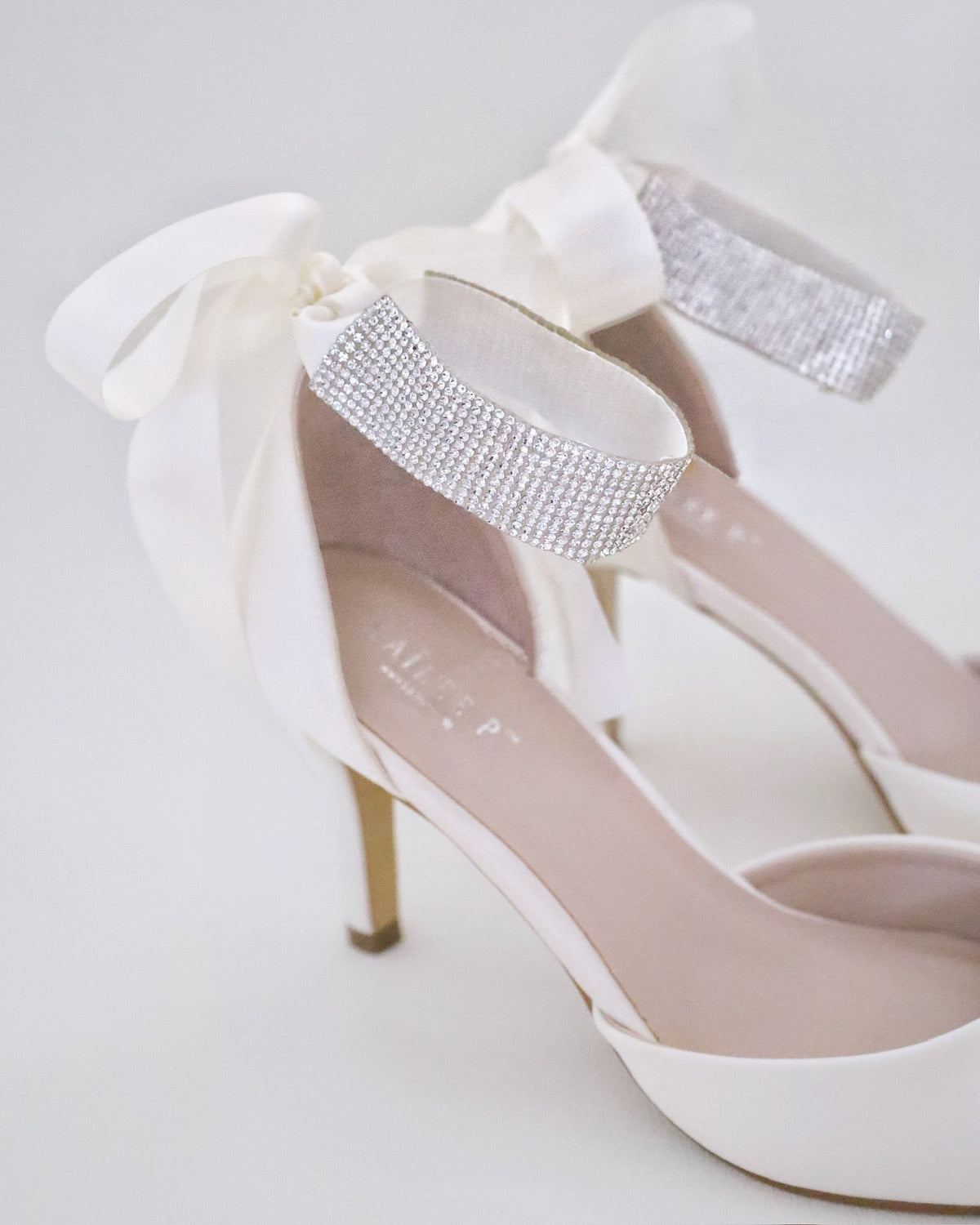 Satin Wedding Heels with Rhinestones Strap - Luzilly Bridal & Apparel