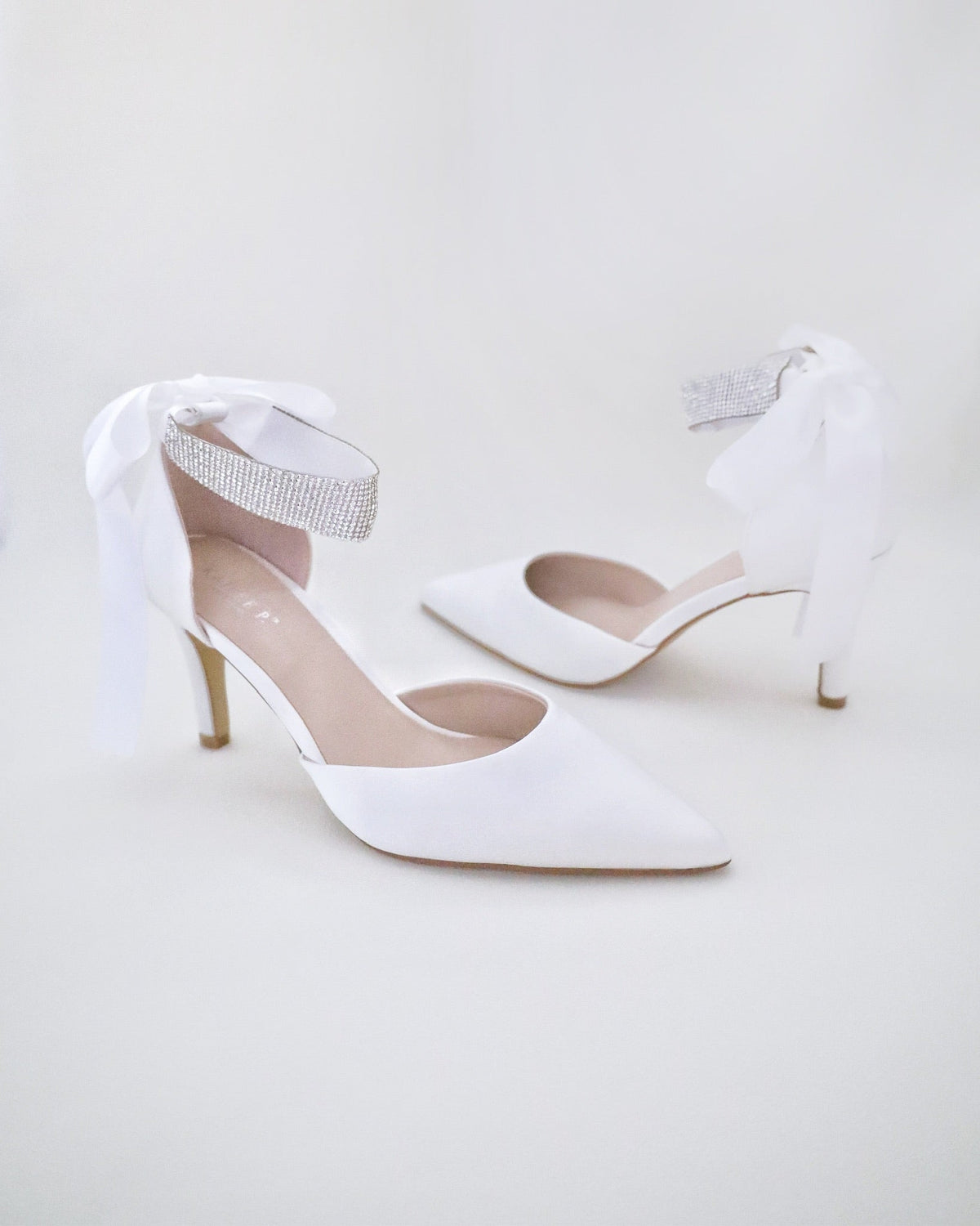 Satin Wedding Heels with Rhinestones Strap - Luzilly Bridal & Apparel