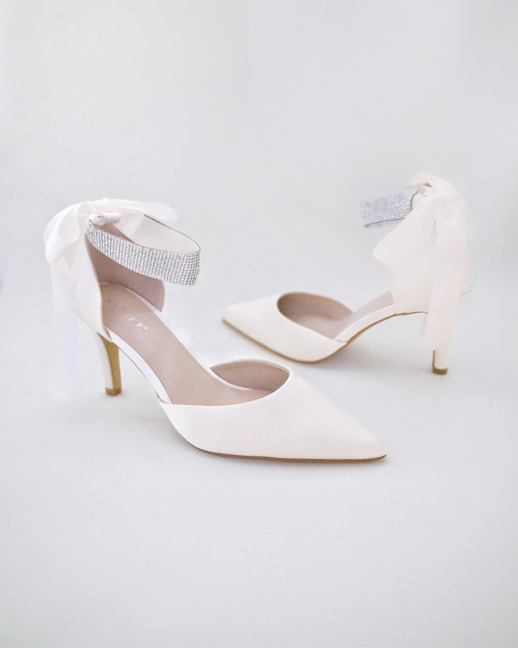 Satin Wedding Heels with Rhinestones Strap - Luzilly Bridal & Apparel