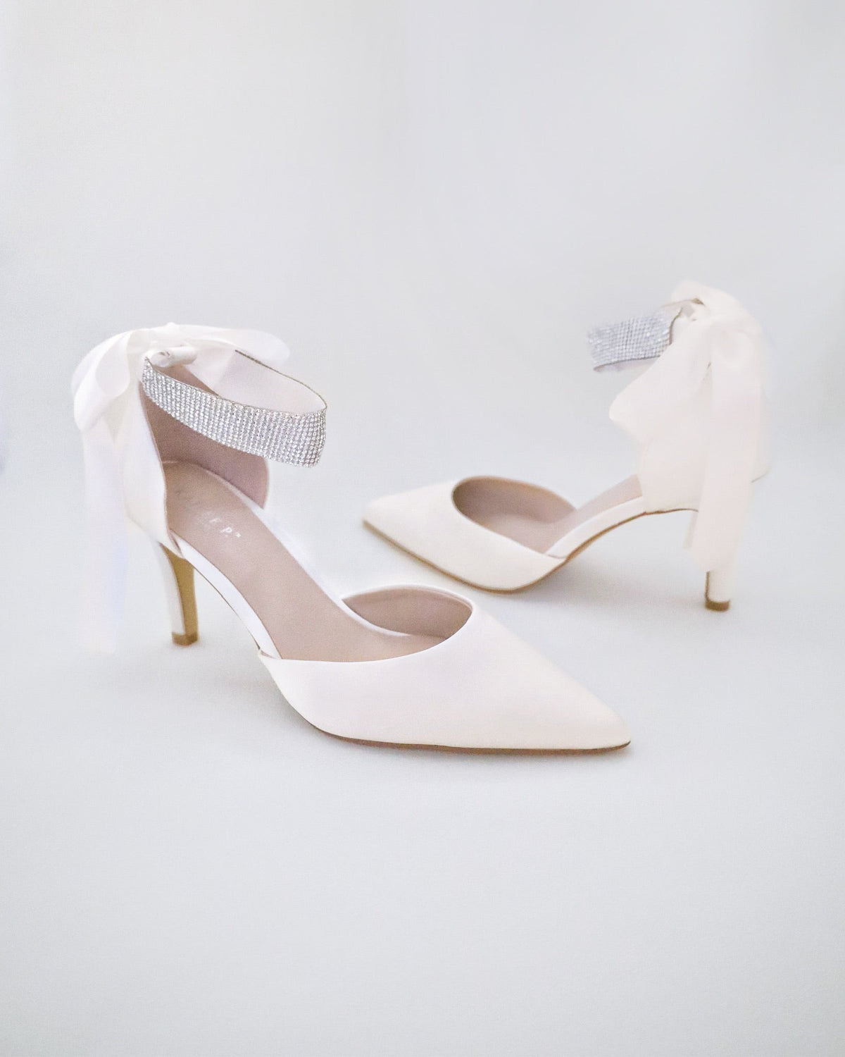 Satin Wedding Heels with Rhinestones Strap - Luzilly Bridal & Apparel