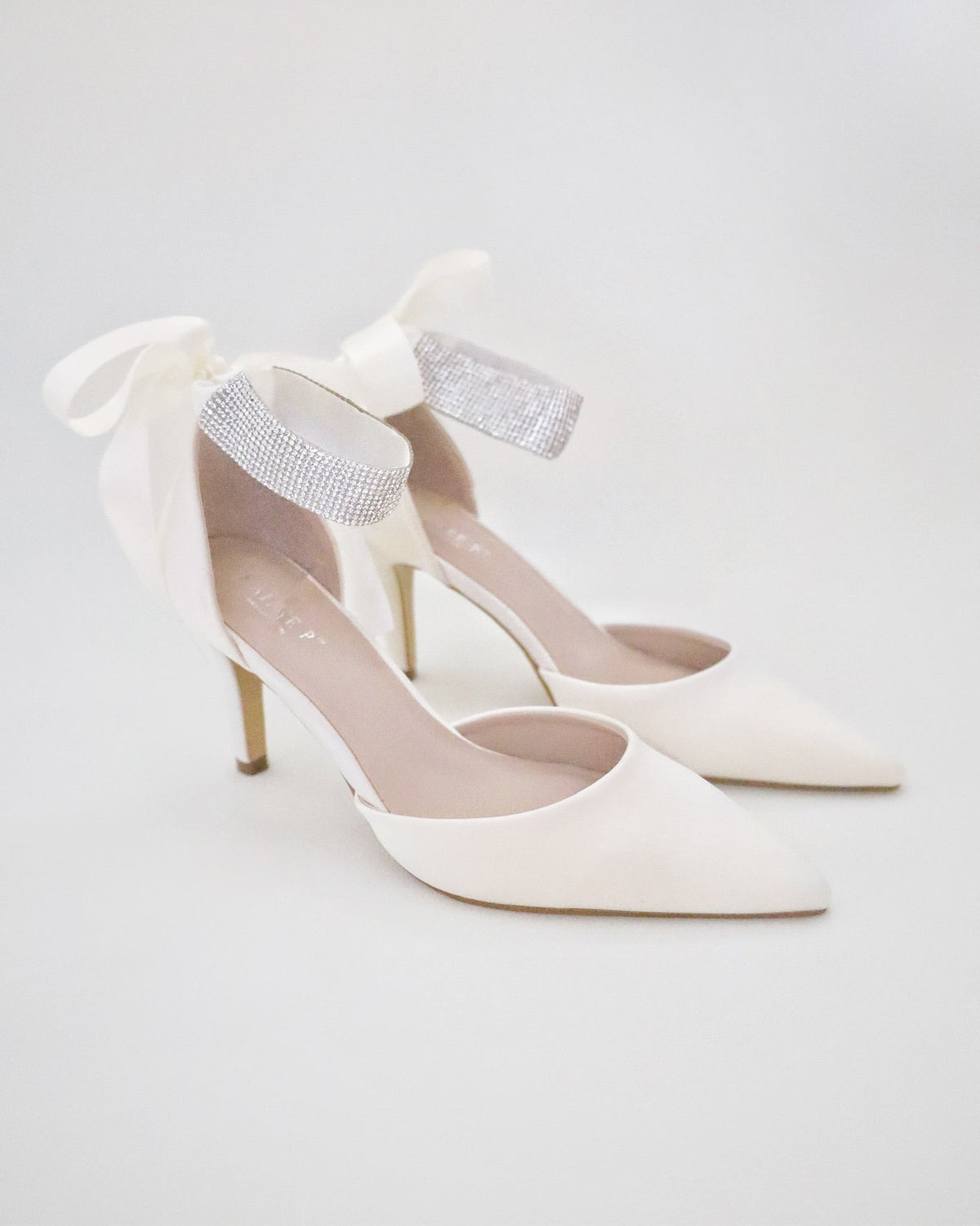 Satin Wedding Heels with Rhinestones Strap - Luzilly Bridal & Apparel