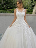Scoop Neck Applique Tulle Wedding Dress - Luzilly Bridal & Apparel