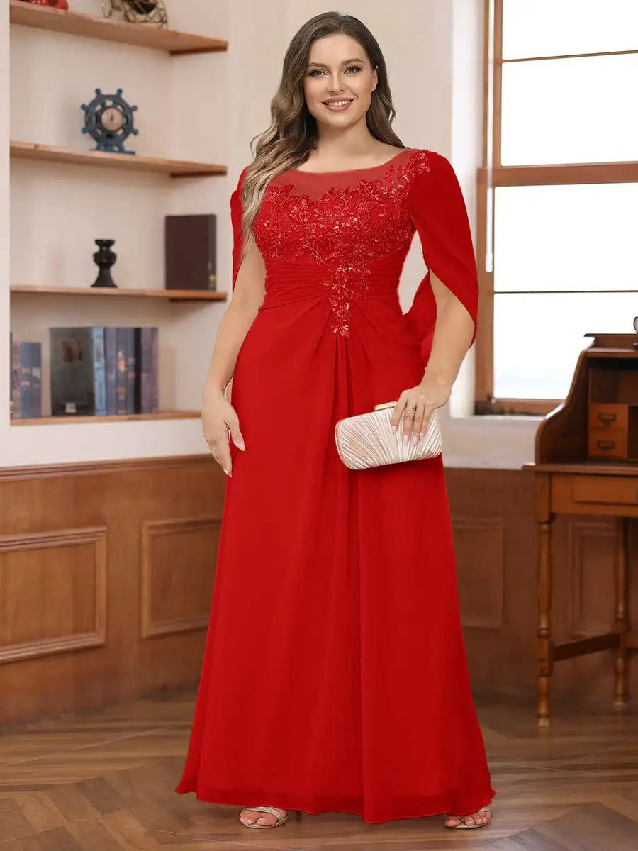 Scoop-Neck Lace Appliqué Chiffon Mother of the Bride Dress - Luzilly Bridal & Apparel