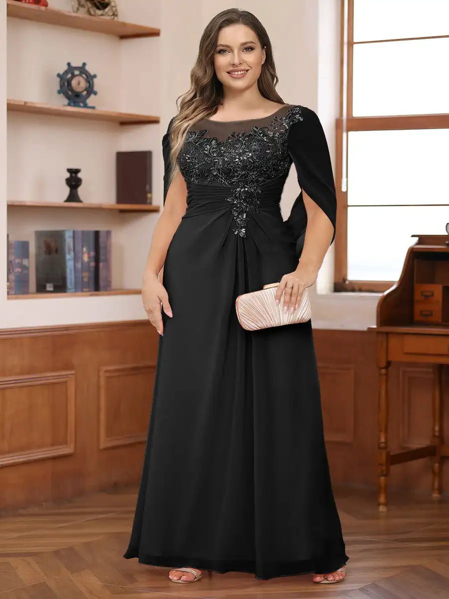 Scoop-Neck Lace Appliqué Chiffon Mother of the Bride Dress - Luzilly Bridal & Apparel