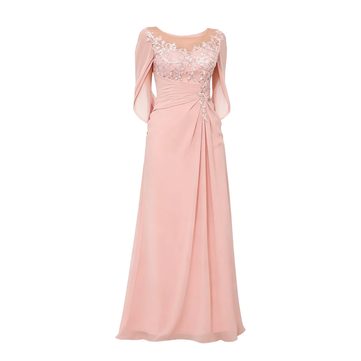 Scoop-Neck Lace Appliqué Chiffon Mother of the Bride Dress - Luzilly Bridal & Apparel
