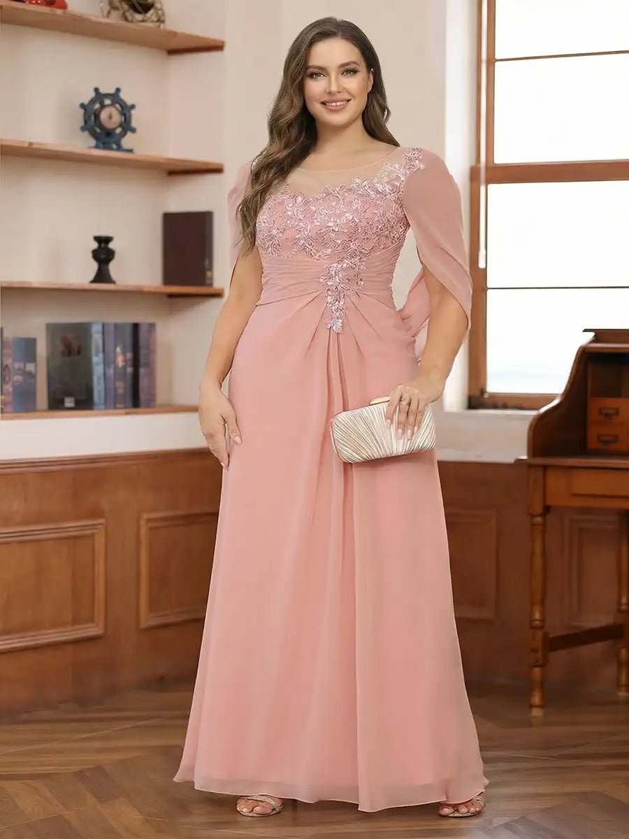 Scoop-Neck Lace Appliqué Chiffon Mother of the Bride Dress - Luzilly Bridal & Apparel