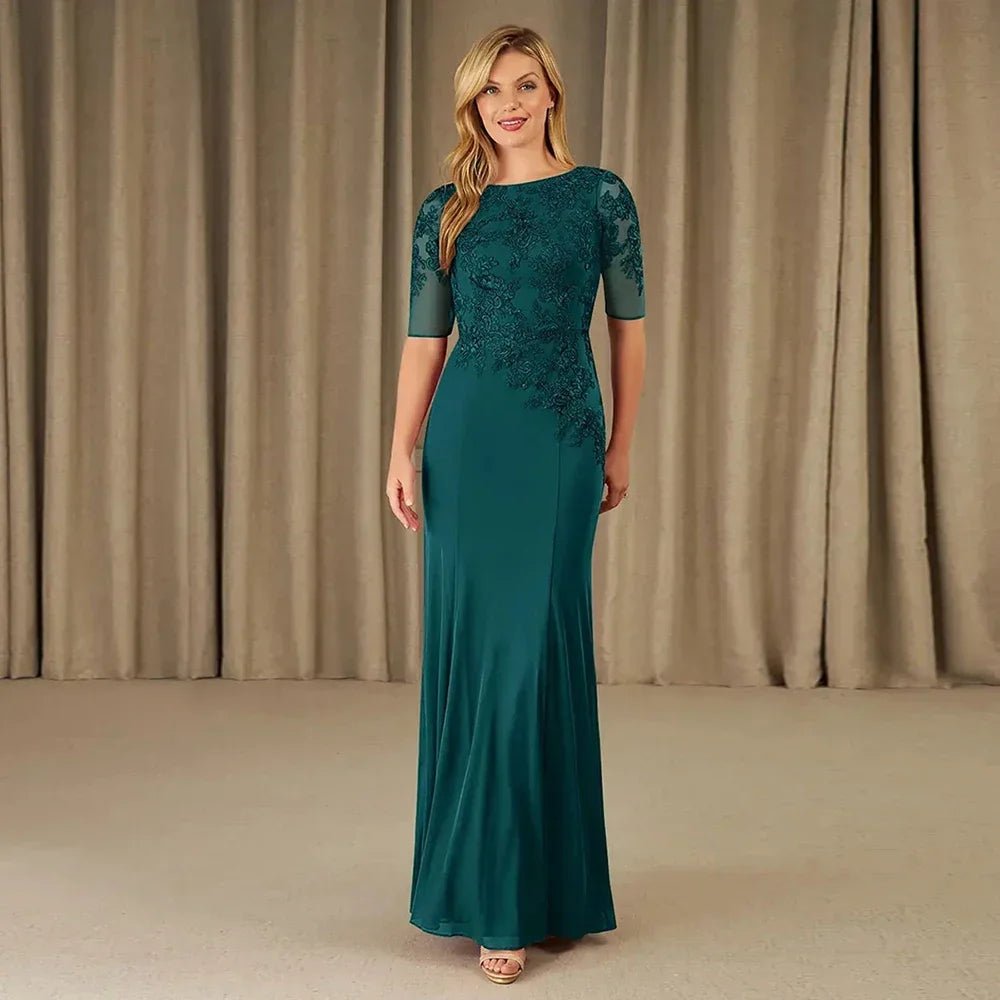 Scoop-Neck Lace Appliqué Half-Sleeve Mother of the Bride Dress - Luzilly Bridal & Apparel