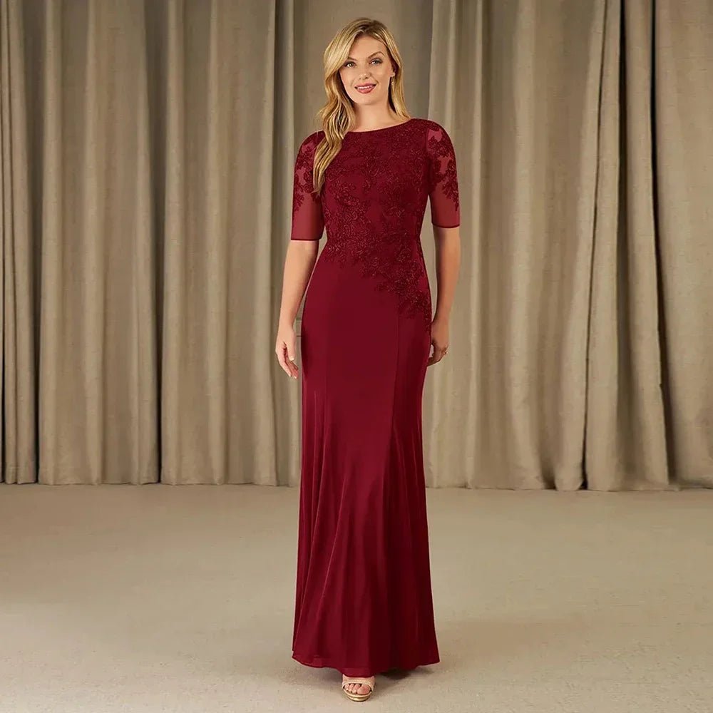 Scoop-Neck Lace Appliqué Half-Sleeve Mother of the Bride Dress - Luzilly Bridal & Apparel