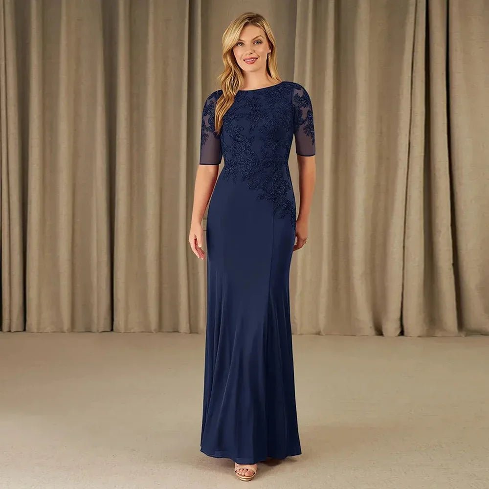 Scoop-Neck Lace Appliqué Half-Sleeve Mother of the Bride Dress - Luzilly Bridal & Apparel